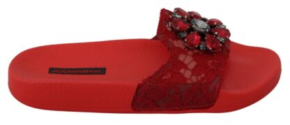 Dolce & Gabbana - Floral Lace Crystal-Embellished Slide Flats