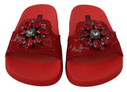 Dolce & Gabbana - Floral Lace Crystal-Embellished Slide Flats