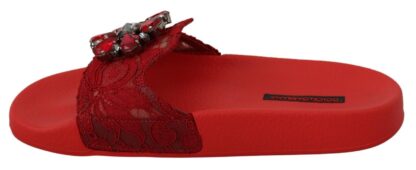 Dolce & Gabbana - Floral Lace Crystal-Embellished Slide Flats