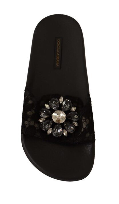 Dolce & Gabbana - Elegant Floral Lace Crystal-Embellished Slides