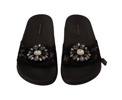 Dolce & Gabbana - Elegant Floral Lace Crystal-Embellished Slides