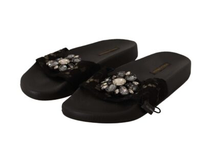 Dolce & Gabbana - Elegant Floral Lace Crystal-Embellished Slides