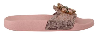 Dolce & Gabbana - Floral Lace Crystal Embellished Slide Flats