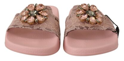 Dolce & Gabbana - Floral Lace Crystal Embellished Slide Flats