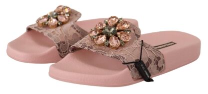 Dolce & Gabbana - Floral Lace Crystal Embellished Slide Flats