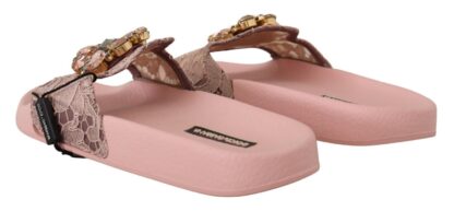 Dolce & Gabbana - Floral Lace Crystal Embellished Slide Flats