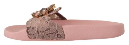 Dolce & Gabbana - Floral Lace Crystal Embellished Slide Flats