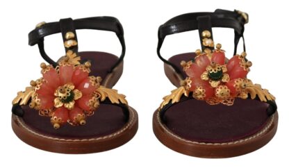 Dolce & Gabbana - Embroidered Flat Leather Sandals