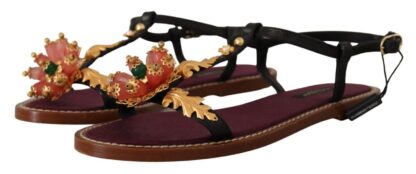 Dolce & Gabbana - Embroidered Flat Leather Sandals