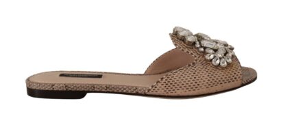 Dolce & Gabbana - Crystal Embellished Nude Leather Slides