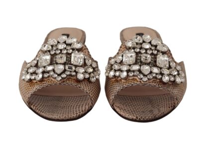 Dolce & Gabbana - Crystal Embellished Nude Leather Slides