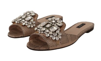 Dolce & Gabbana - Crystal Embellished Nude Leather Slides