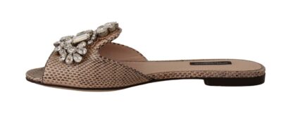 Dolce & Gabbana - Crystal Embellished Nude Leather Slides