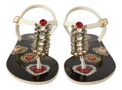 Dolce & Gabbana - T-Strap Heart Crystal Embellished Sandals