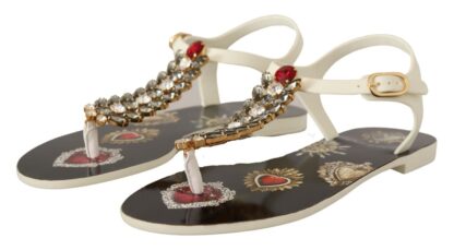 Dolce & Gabbana - T-Strap Heart Crystal Embellished Sandals