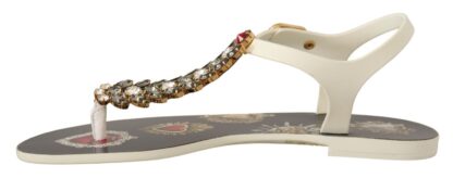 Dolce & Gabbana - T-Strap Heart Crystal Embellished Sandals