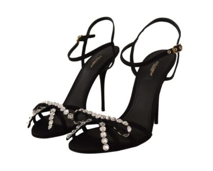 Dolce & Gabbana - Elegant Black Viscose Ankle Strap Sandals with Crystals