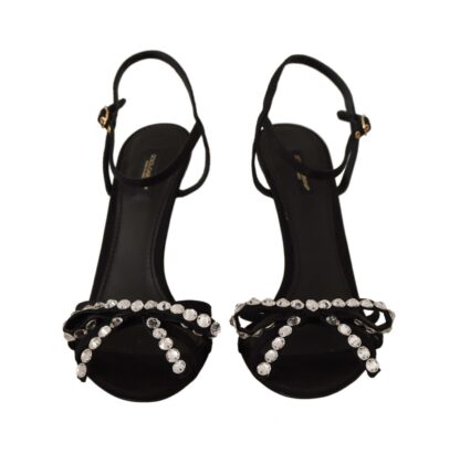 Dolce & Gabbana - Elegant Black Viscose Ankle Strap Sandals with Crystals