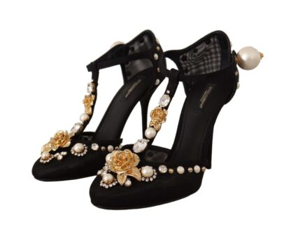 Dolce & Gabbana - Elegant Embellished T-Strap Heels Sandals