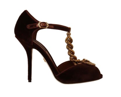 Dolce & Gabbana - Maroon Devotion T-Chain Heels Sandals