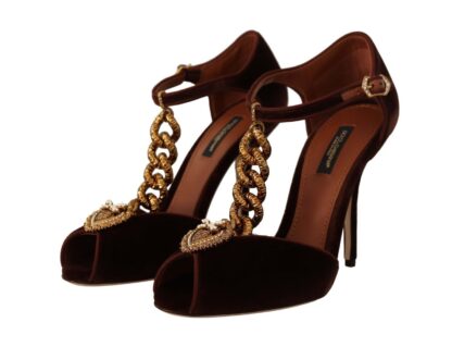 Dolce & Gabbana - Maroon Devotion T-Chain Heels Sandals