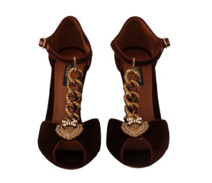 Dolce & Gabbana - Maroon Devotion T-Chain Heels Sandals