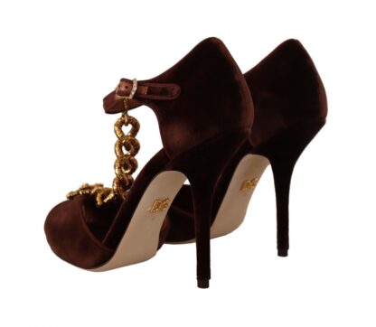 Dolce & Gabbana - Maroon Devotion T-Chain Heels Sandals