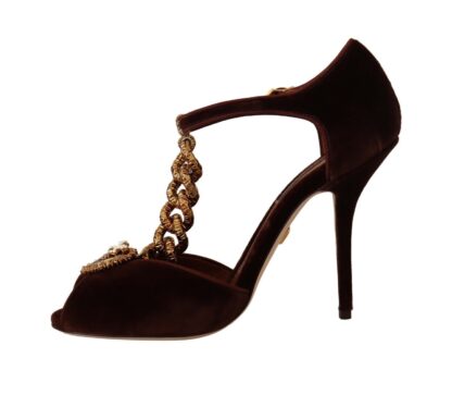 Dolce & Gabbana - Maroon Devotion T-Chain Heels Sandals