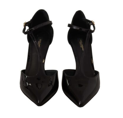 Dolce & Gabbana - Elegant Black Leather T-Strap Heels Sandals