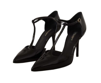 Dolce & Gabbana - Elegant Black Leather T-Strap Heels Sandals