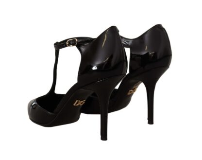 Dolce & Gabbana - Elegant Black Leather T-Strap Heels Sandals