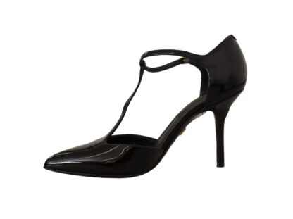 Dolce & Gabbana - Elegant Black Leather T-Strap Heels Sandals