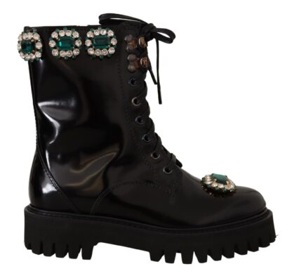 Dolce & Gabbana - Elegant Mid-Calf Combat Boots with Crystals