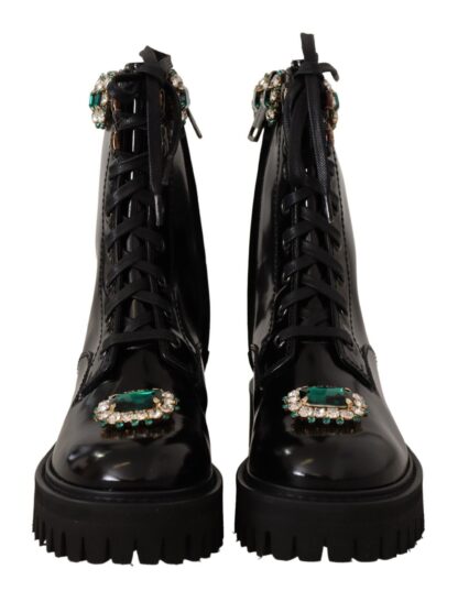 Dolce & Gabbana - Elegant Mid-Calf Combat Boots with Crystals