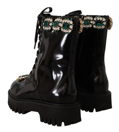 Dolce & Gabbana - Elegant Mid-Calf Combat Boots with Crystals