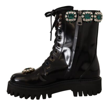 Dolce & Gabbana - Elegant Mid-Calf Combat Boots with Crystals