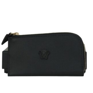 Versace - Black Smooth Leather Multi Medusa Head Organizer Zip Card Case Wallet