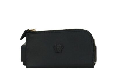 Versace - Smooth Leather Matte Medusa Head Organizer Zip Card Case Wallet Black