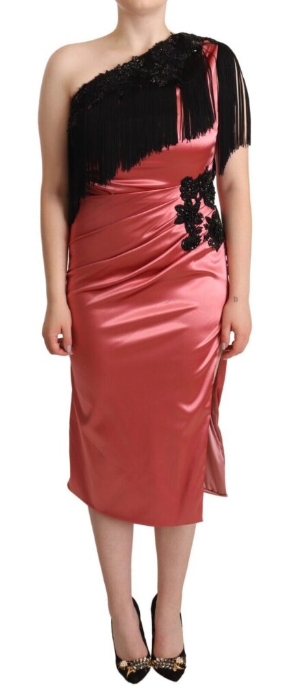 Dolce & Gabbana - Elegant Pink Maxi Dress with Black Tassel Accent