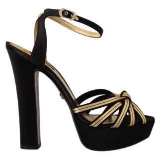 Dolce & Gabbana - Elegant T-Strap Heels Sandals in Gold and Black