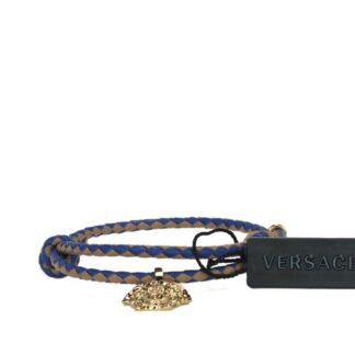 Versace - Braided Turquoise Smooth Leather Adjustable Small Medusa Charm Bracelet