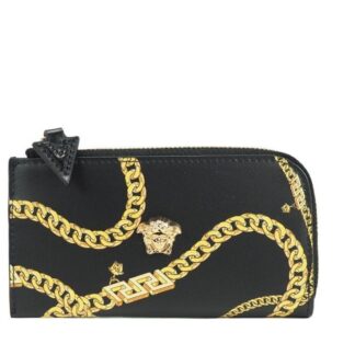 Versace - Calf Leather Multi Card Blue Medusa Greek Key Pattern Card Case Wallet