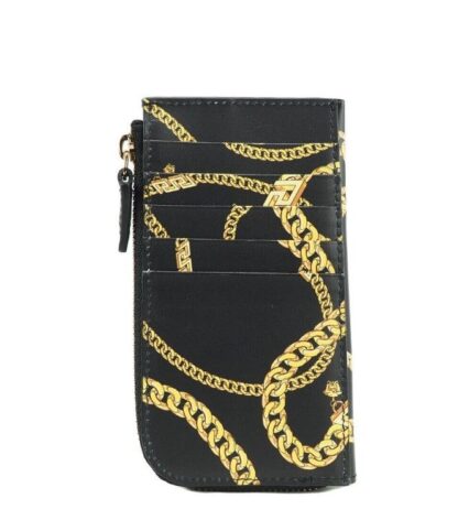 Versace - Black Smooth Leather Medusa Head Chain Organizer Zip Card Case Wallet