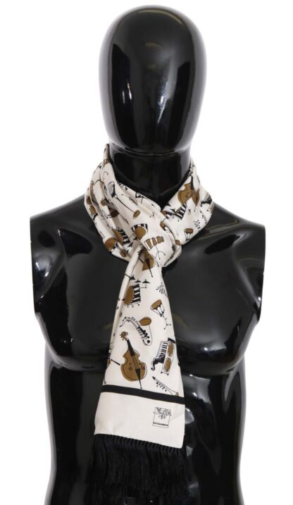 Dolce & Gabbana - Silken Fringe Scarf with Instrument Print