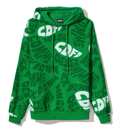 Comme Des Fuckdown - Urban Edge Green Cotton Hoodie with Bold Prints