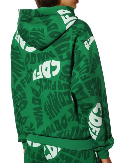 Comme Des Fuckdown - Urban Edge Green Cotton Hoodie with Bold Prints