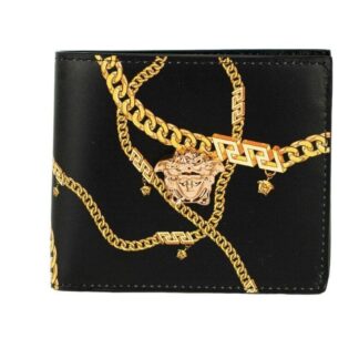 Versace - Black Smooth Leather Medusa Head Chain Organizer Zip Card Case Wallet