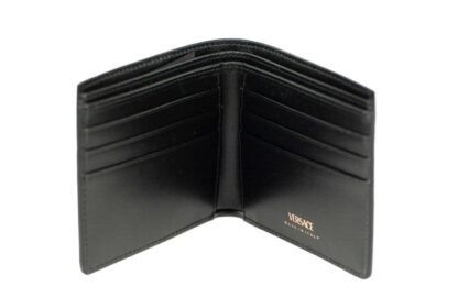 Versace - Black Smooth Leather Gold Medusa Head Chain Logo Bifold Organizer Wallet