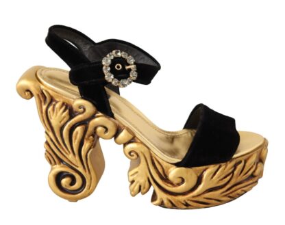 Dolce & Gabbana - Baroque Velvet Heels in Black and Gold