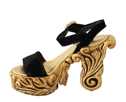 Dolce & Gabbana - Baroque Velvet Heels in Black and Gold